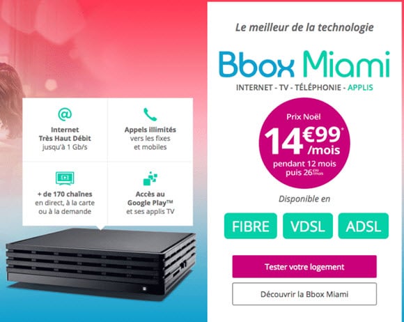L’offre internet Bbox Miami à 14,99€/mois pour Noël